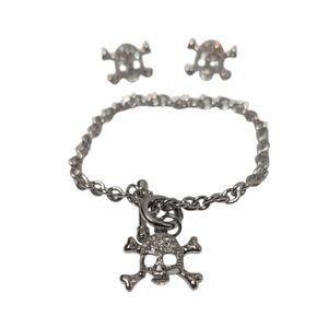 Skull N Bones Bracelet With Earrings Goth Grunge Witchcore